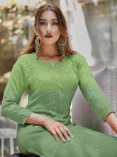 Biscay Green Ombré Chikankari Kurta - Shop Label Aishwaryrika